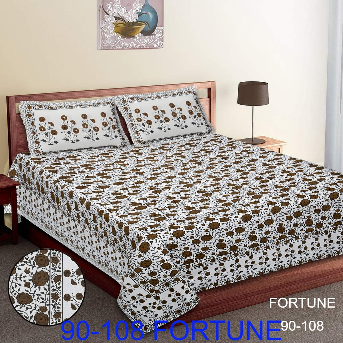 Cotton Autoloom Bedsheet with 2 Chain Pillow Covers – 90×108 Inch