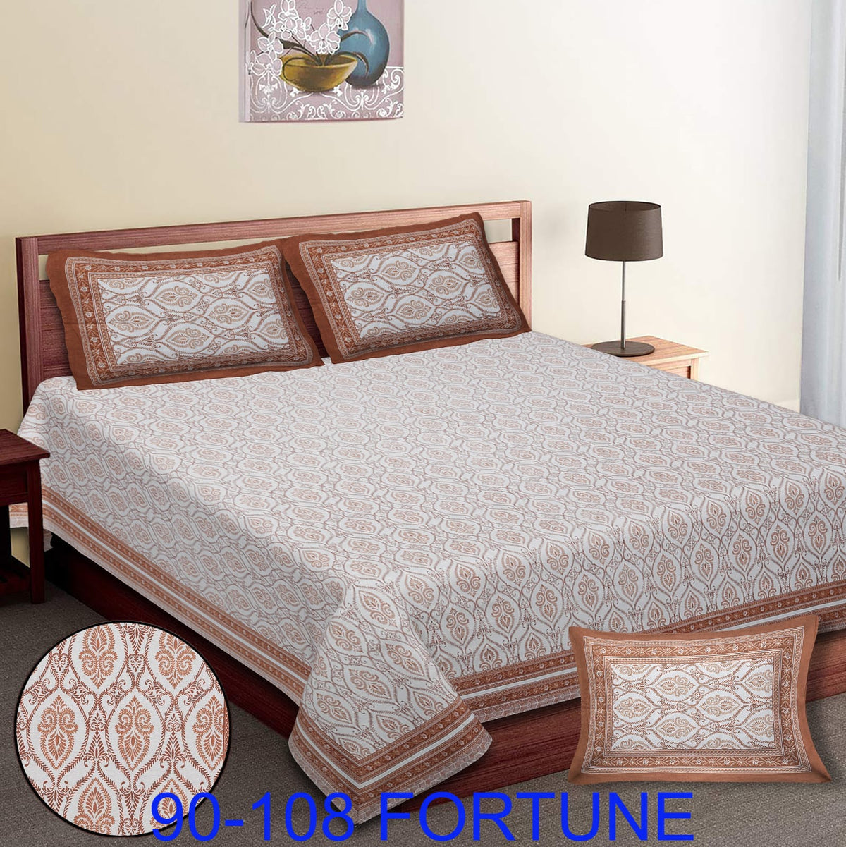 Cotton Autoloom Bedsheet with 2 Chain Pillow Covers – 90×108 Inch