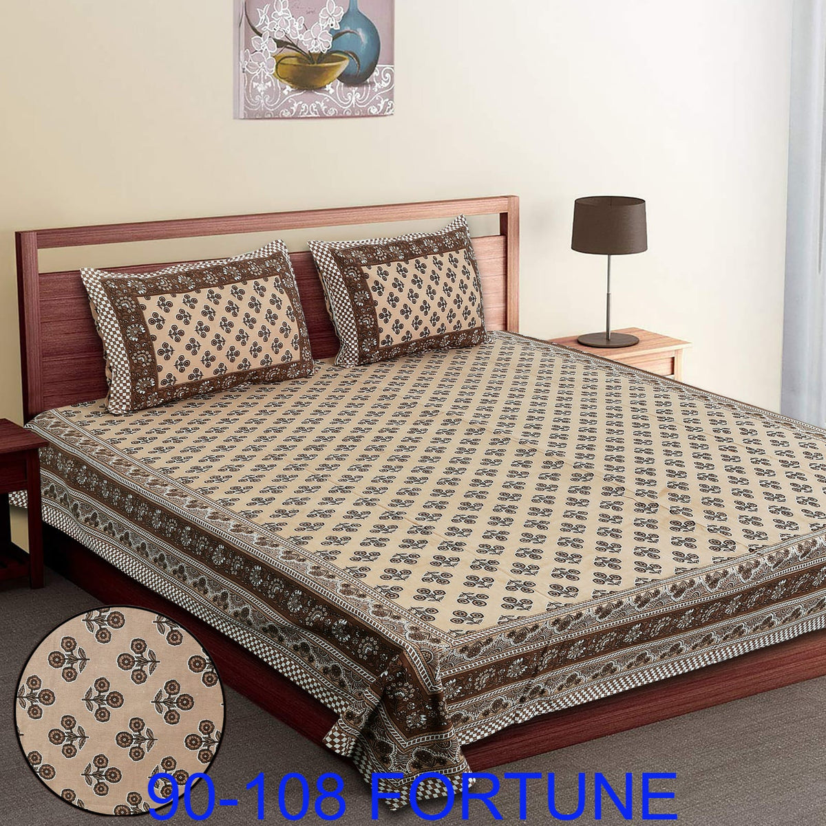 Cotton Autoloom Bedsheet with 2 Chain Pillow Covers – 90×108 Inch