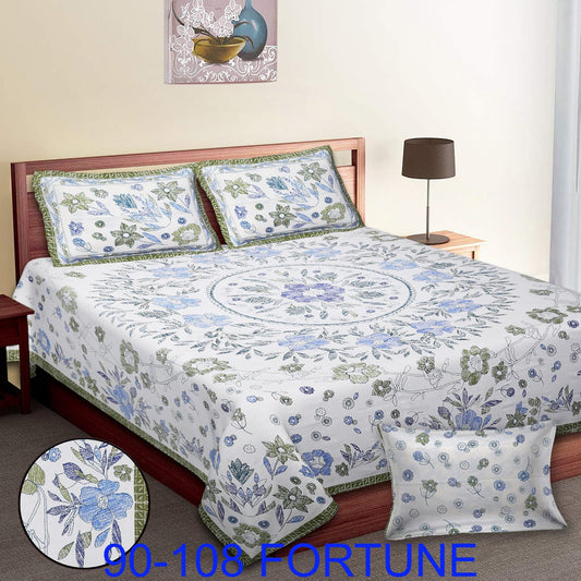 Cotton Autoloom Bedsheet with 2 Chain Pillow Covers – 90×108 Inch