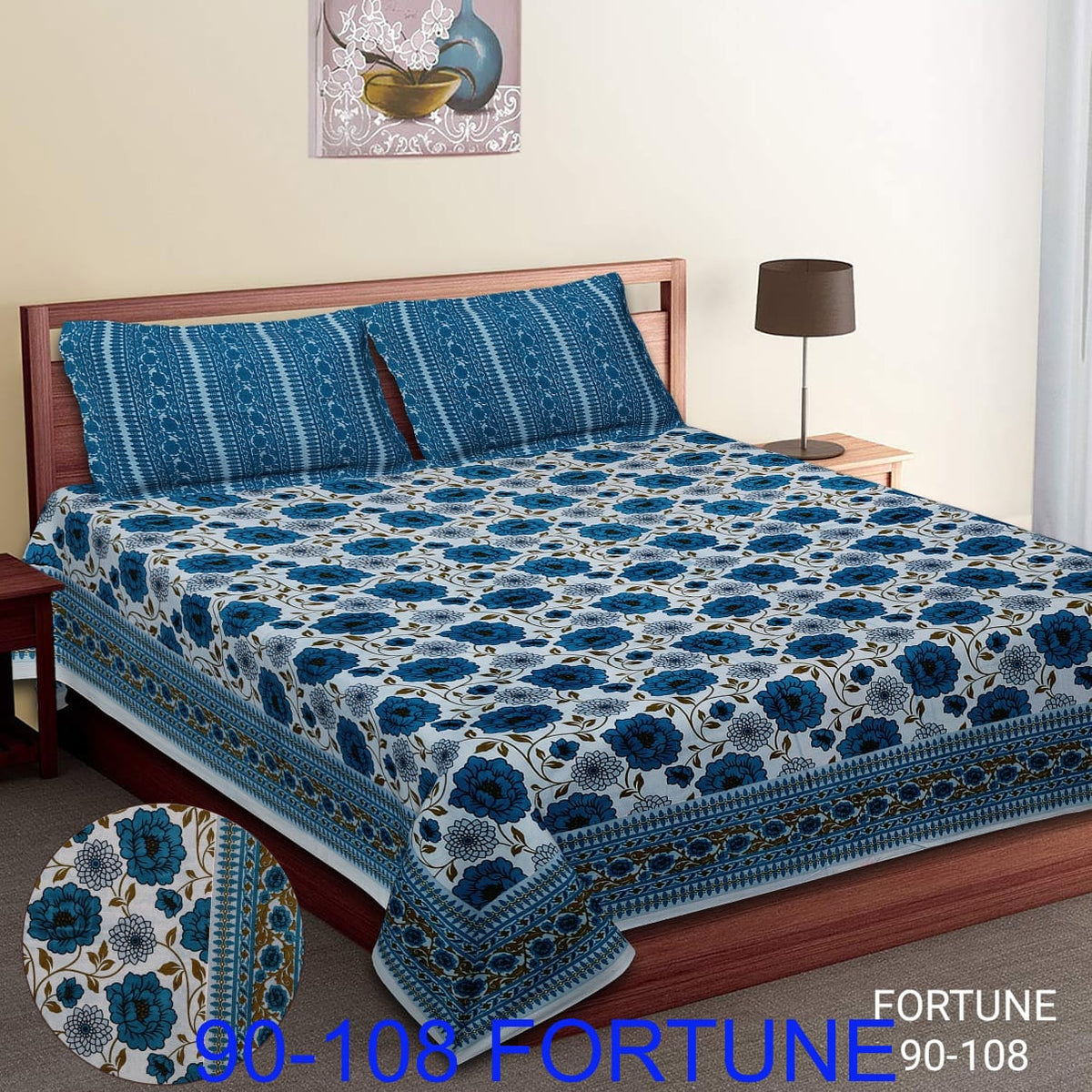 Cotton Autoloom Bedsheet with 2 Chain Pillow Covers – 90×108 Inch