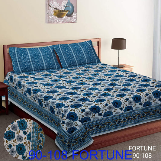Cotton Autoloom Bedsheet with 2 Chain Pillow Covers – 90×108 Inch