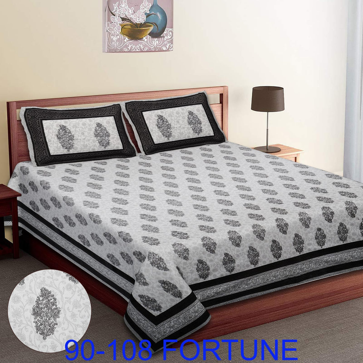 Cotton Autoloom Bedsheet with 2 Chain Pillow Covers – 90×108 Inch