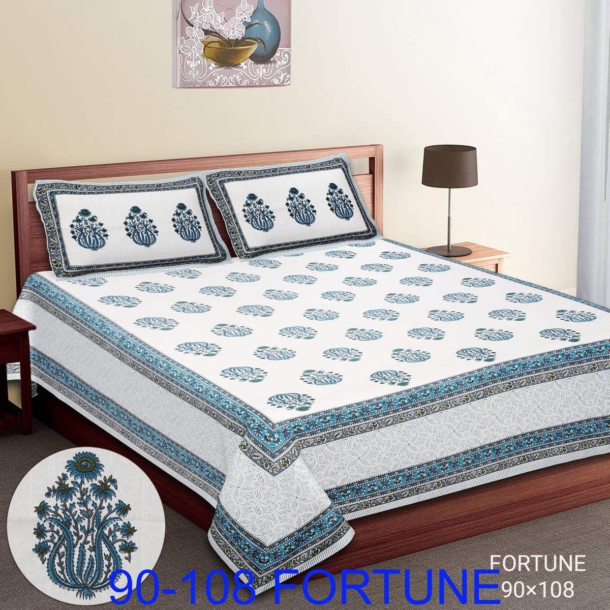 Cotton Autoloom Bedsheet with 2 Chain Pillow Covers – 90×108 Inch