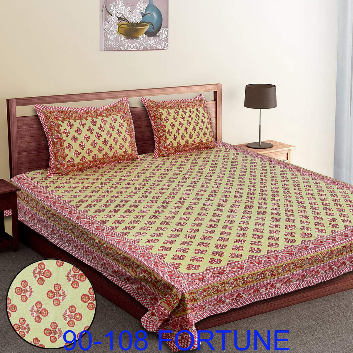 Cotton Autoloom Bedsheet with 2 Chain Pillow Covers – 90×108 Inch