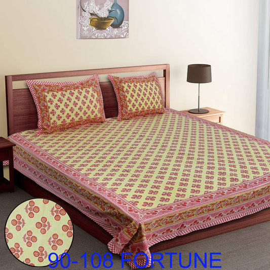 Cotton Autoloom Bedsheet with 2 Chain Pillow Covers – 90×108 Inch