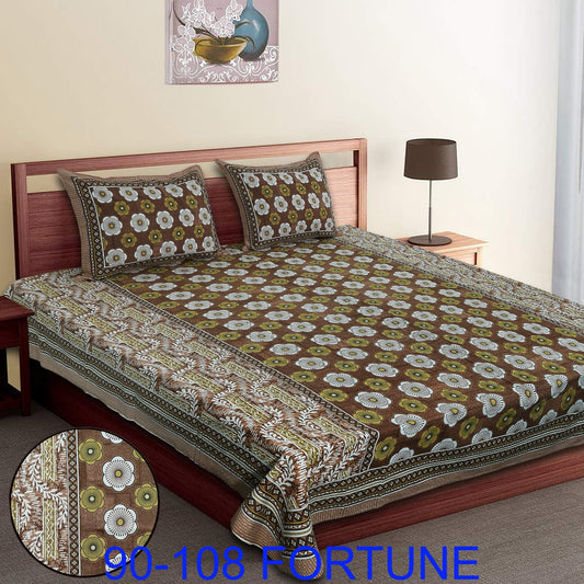 Cotton Autoloom Bedsheet with 2 Chain Pillow Covers – 90×108 Inch