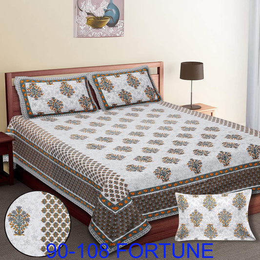 Cotton Autoloom Bedsheet with 2 Chain Pillow Covers – 90×108 Inch
