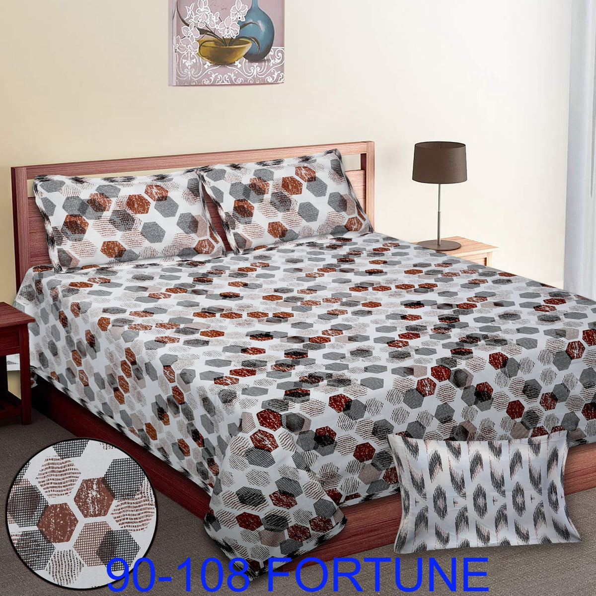 Cotton Autoloom Bedsheet with 2 Chain Pillow Covers – 90×108 Inch