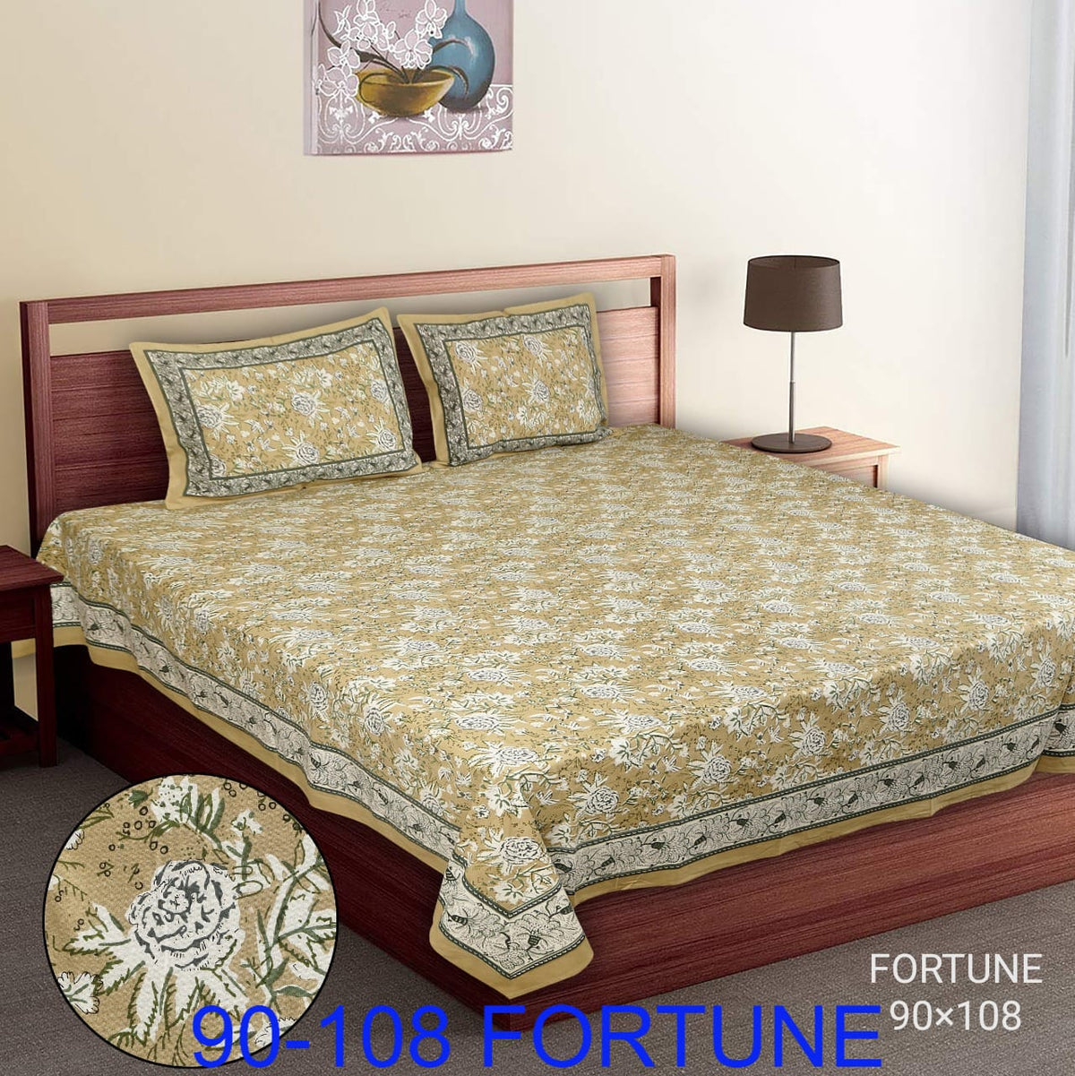Cotton Autoloom Bedsheet with 2 Chain Pillow Covers – 90×108 Inch