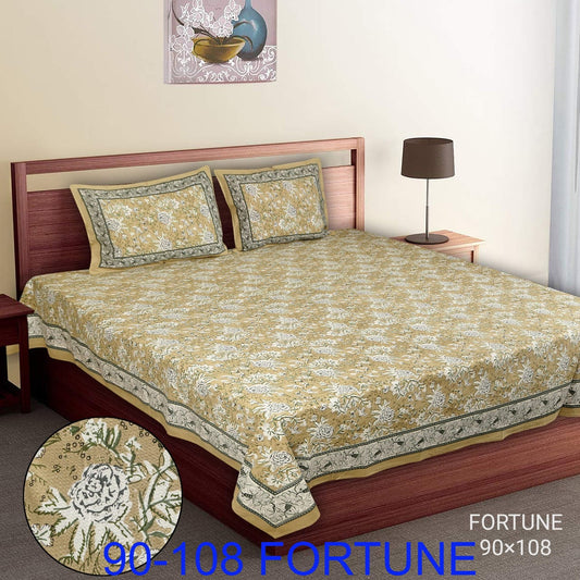 Cotton Autoloom Bedsheet with 2 Chain Pillow Covers – 90×108 Inch