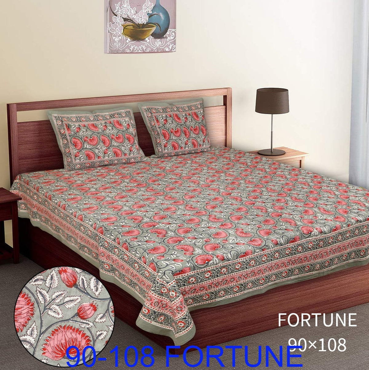 Cotton Autoloom Bedsheet with 2 Chain Pillow Covers – 90×108 Inch