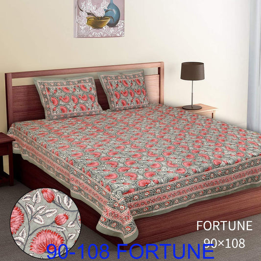 Cotton Autoloom Bedsheet with 2 Chain Pillow Covers – 90×108 Inch
