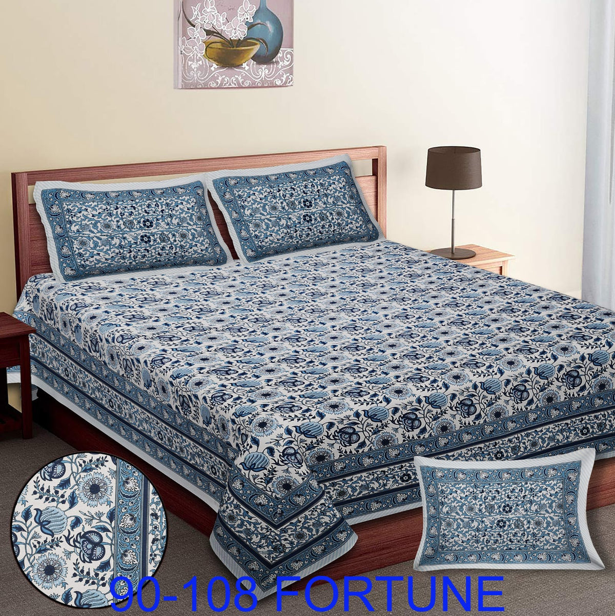 Cotton Autoloom Bedsheet with 2 Chain Pillow Covers – 90×108 Inch