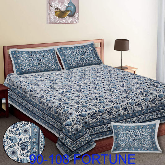 Cotton Autoloom Bedsheet with 2 Chain Pillow Covers – 90×108 Inch