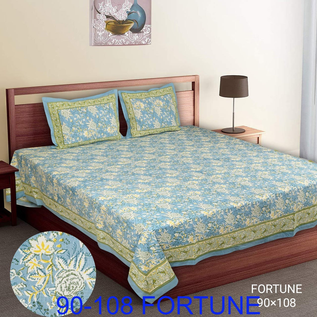 Cotton Autoloom Bedsheet with 2 Chain Pillow Covers – 90×108 Inch