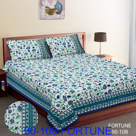 Cotton Autoloom Bedsheet with 2 Chain Pillow Covers – 90×108 Inch