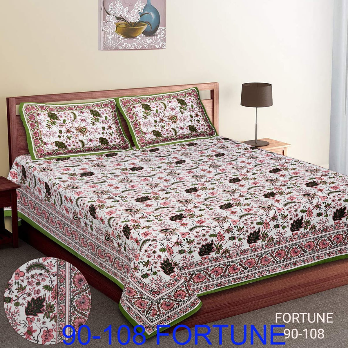 Cotton Autoloom Bedsheet with 2 Chain Pillow Covers – 90×108 Inch