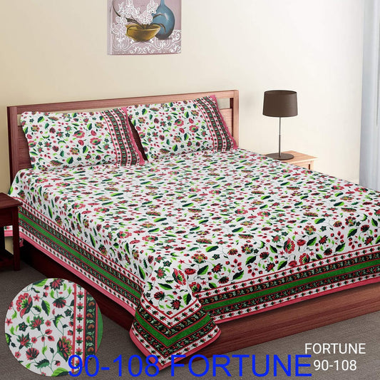 Cotton Autoloom Bedsheet with 2 Chain Pillow Covers – 90×108 Inch