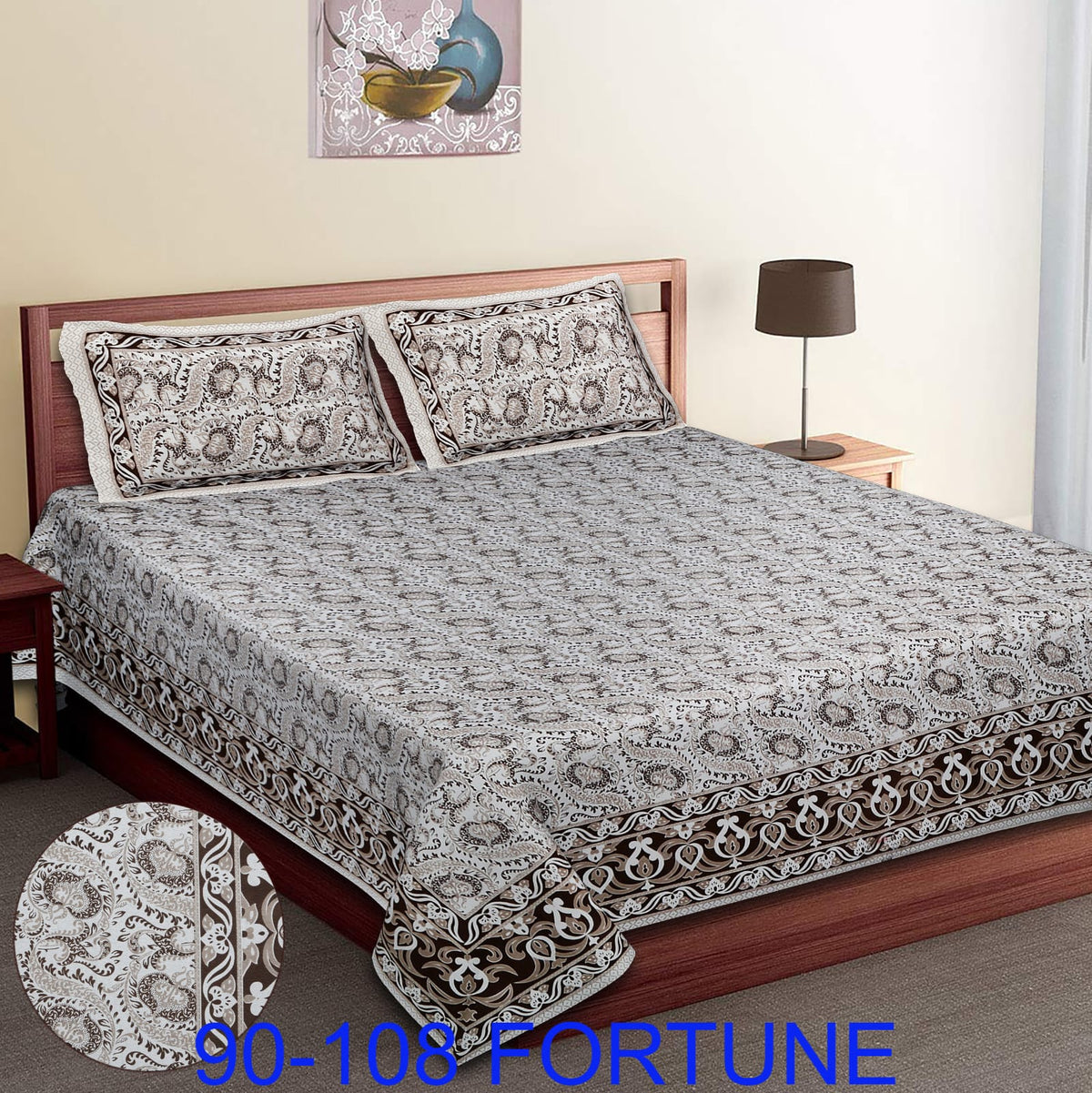 Cotton Autoloom Bedsheet with 2 Chain Pillow Covers – 90×108 Inch