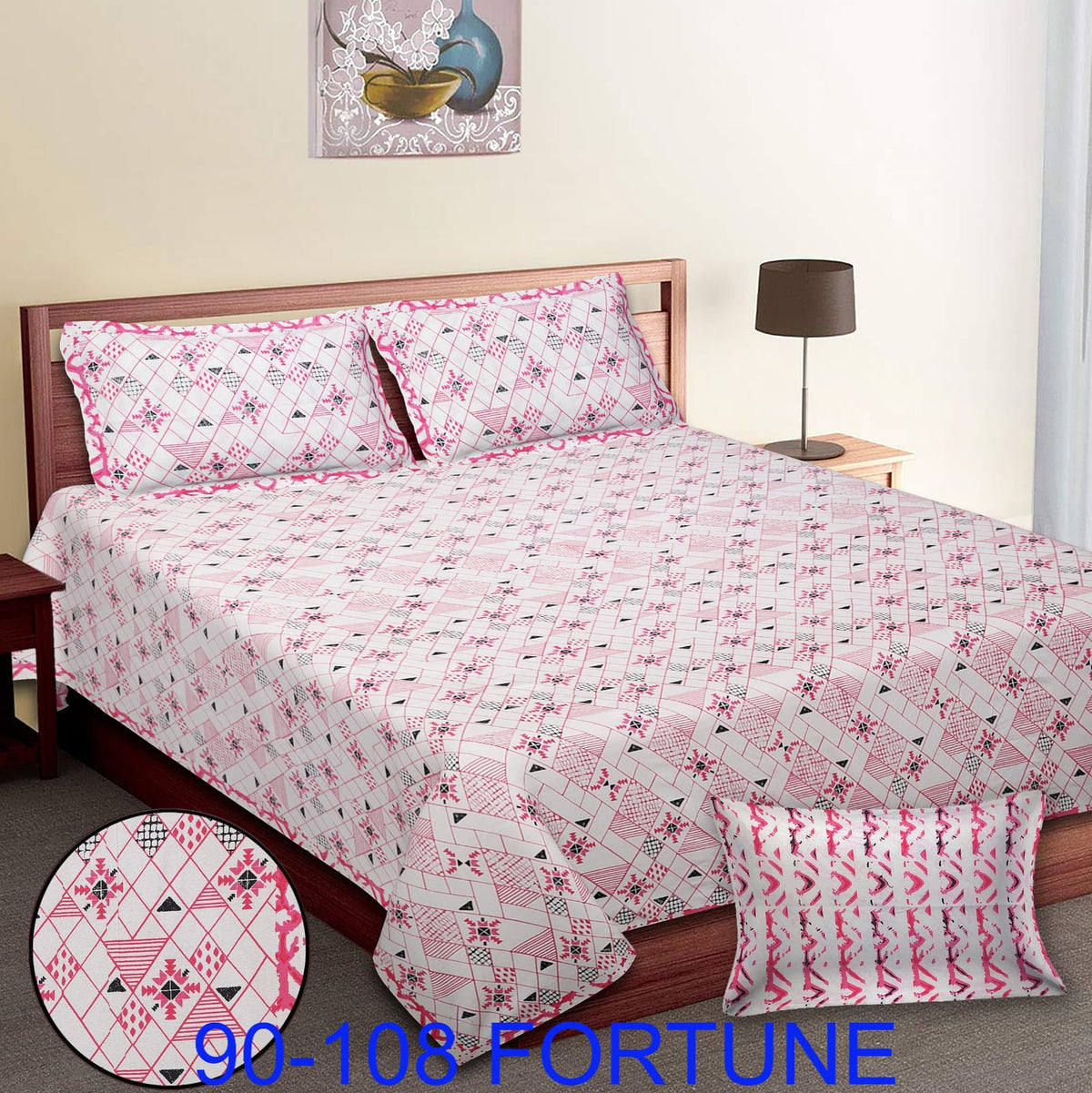 Cotton Autoloom Bedsheet with 2 Chain Pillow Covers – 90×108 Inch