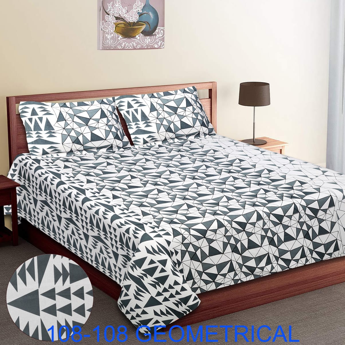 Cotton Autoloom King Size Bedsheet 108×108 with 2 Zipper Pillow Covers