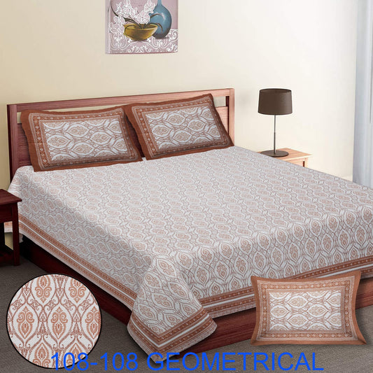 Cotton Autoloom King Size Bedsheet 108×108 with 2 Zipper Pillow Covers
