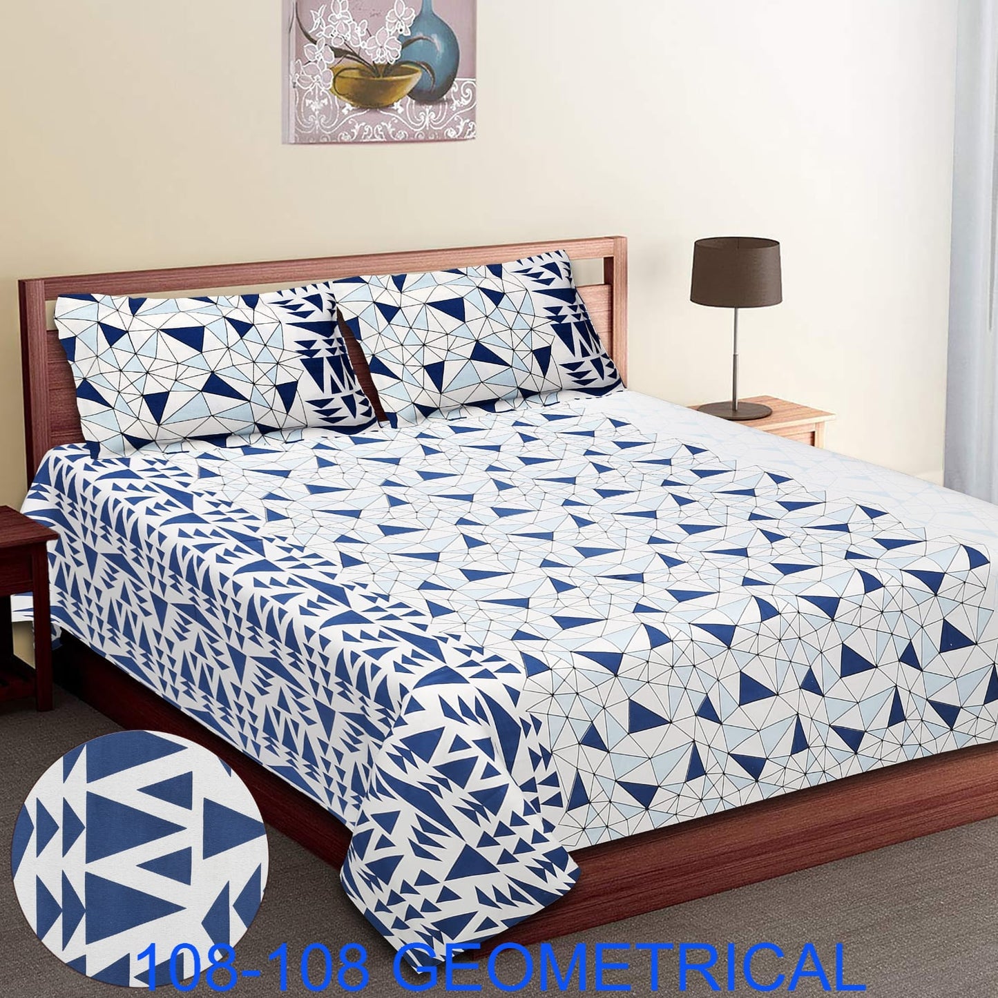 Cotton Autoloom King Size Bedsheet 108×108 with 2 Zipper Pillow Covers