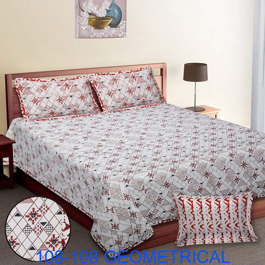 Cotton Autoloom King Size Bedsheet 108×108 with 2 Zipper Pillow Covers