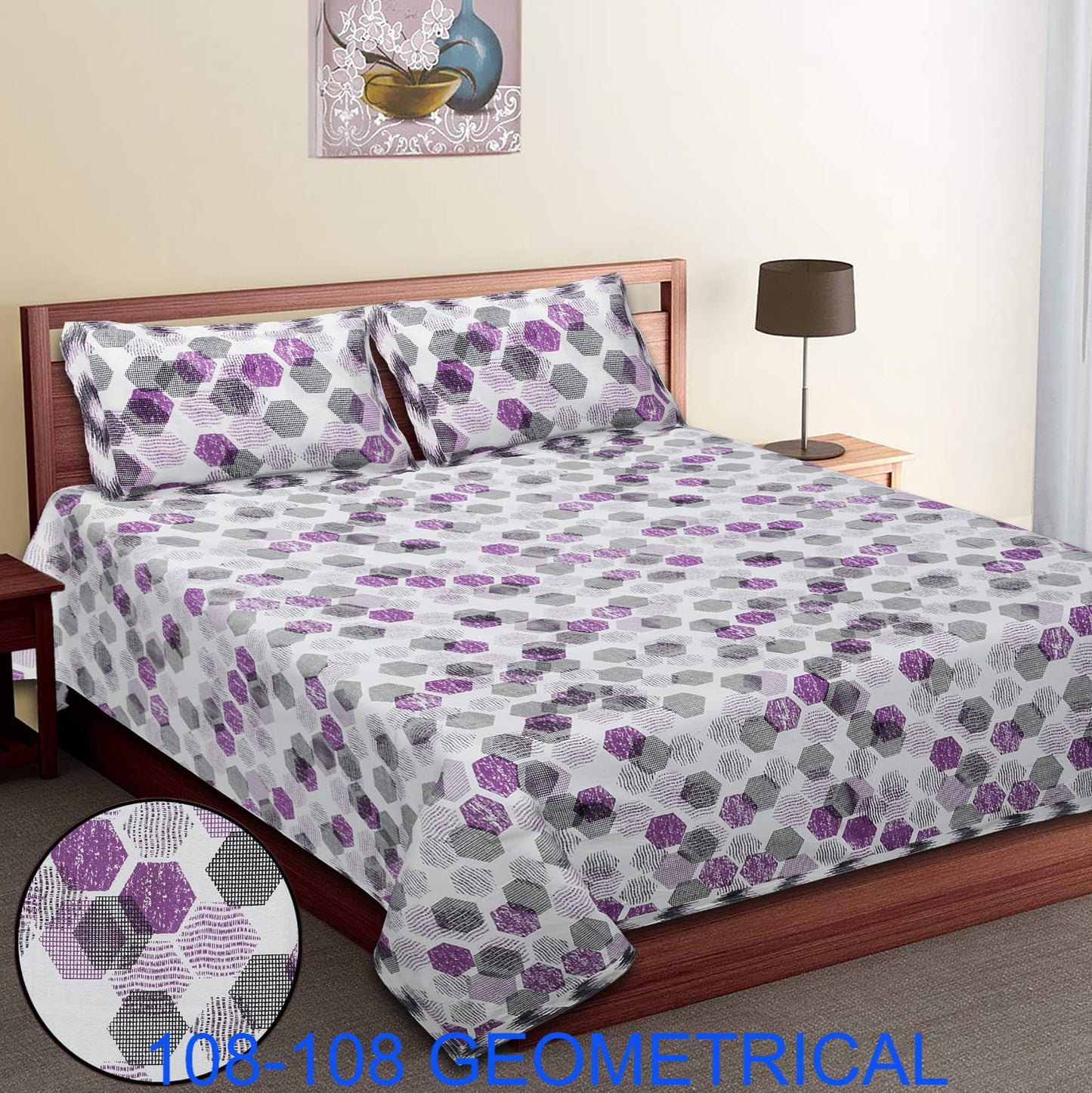 Cotton Autoloom King Size Bedsheet 108×108 with 2 Zipper Pillow Covers