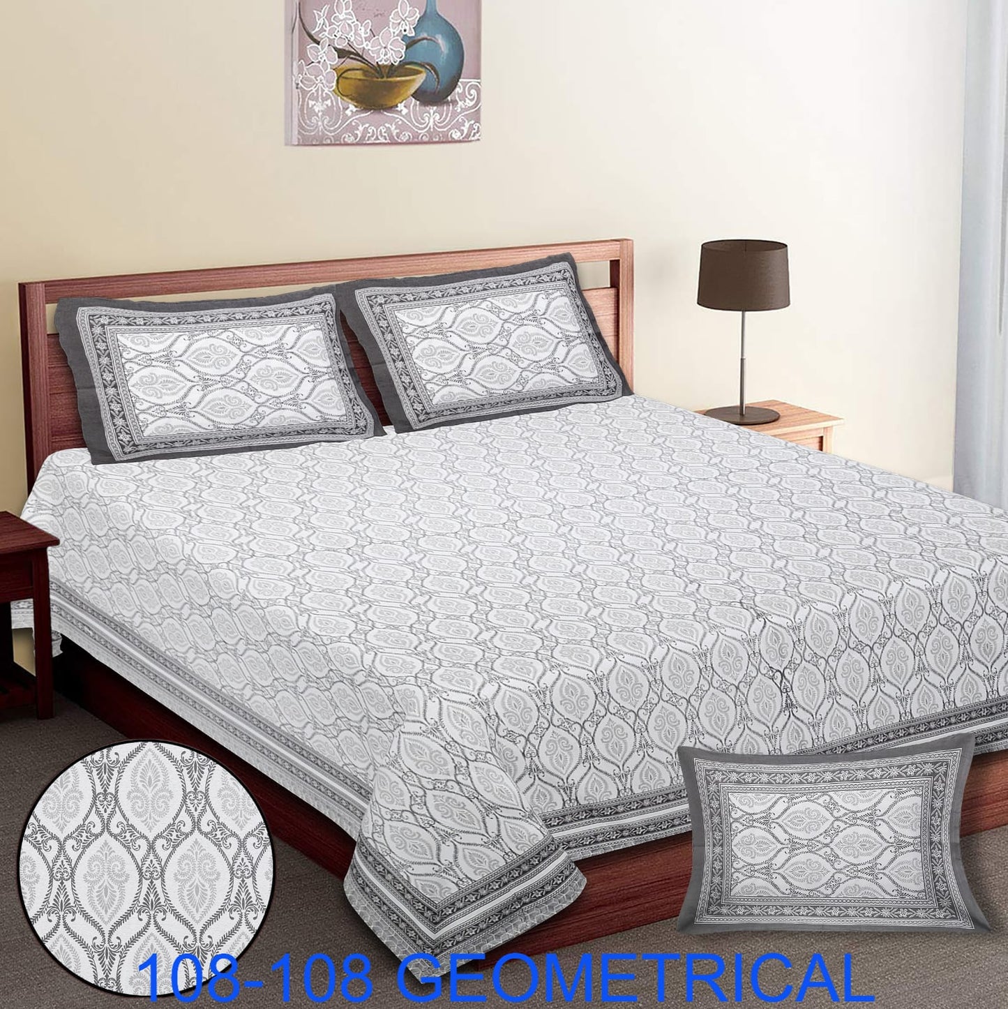 Cotton Autoloom King Size Bedsheet 108×108 with 2 Zipper Pillow Covers