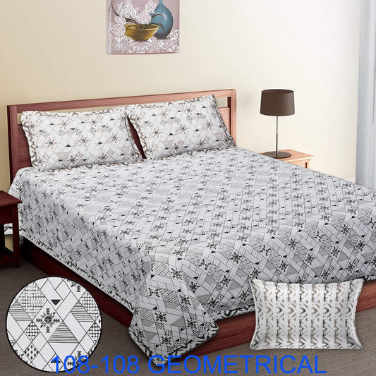 Cotton Autoloom King Size Bedsheet 108×108 with 2 Zipper Pillow Covers
