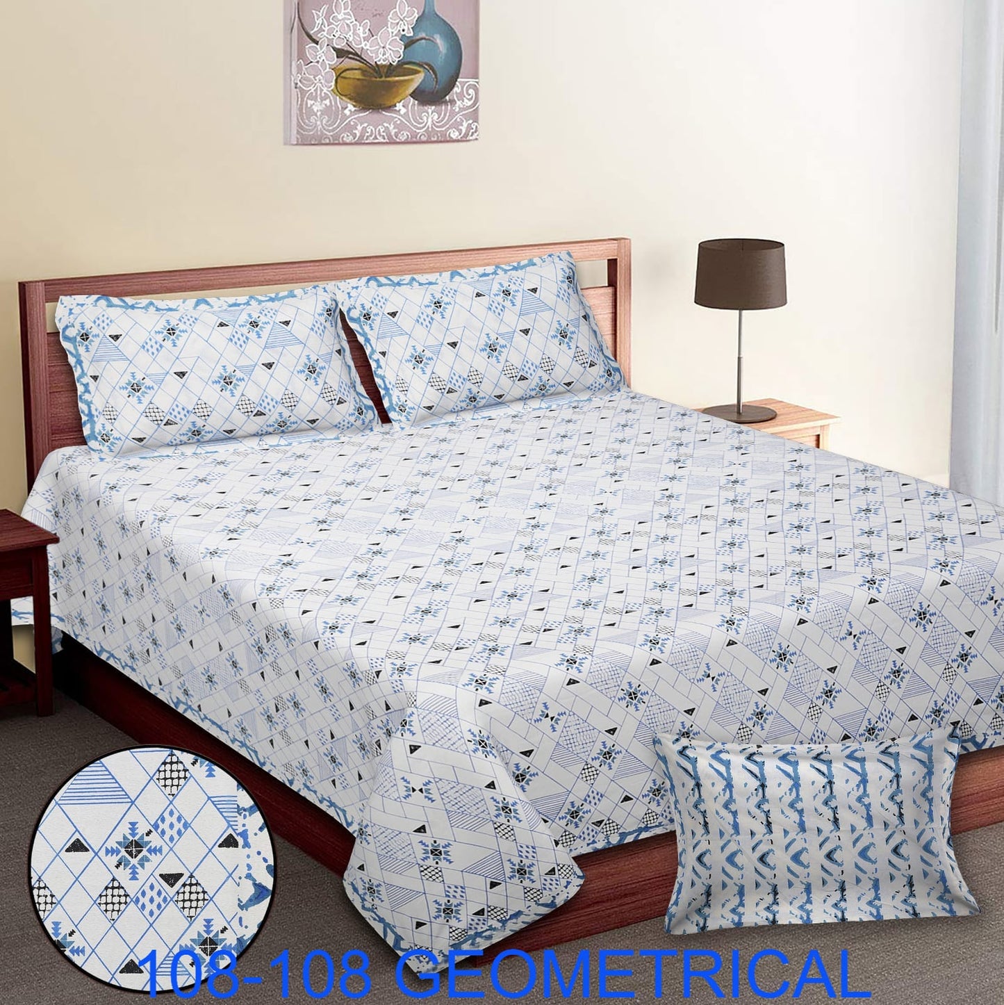 Cotton Autoloom King Size Bedsheet 108×108 with 2 Zipper Pillow Covers