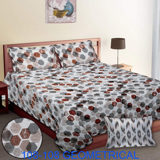 Cotton Autoloom King Size Bedsheet 108×108 with 2 Zipper Pillow Covers