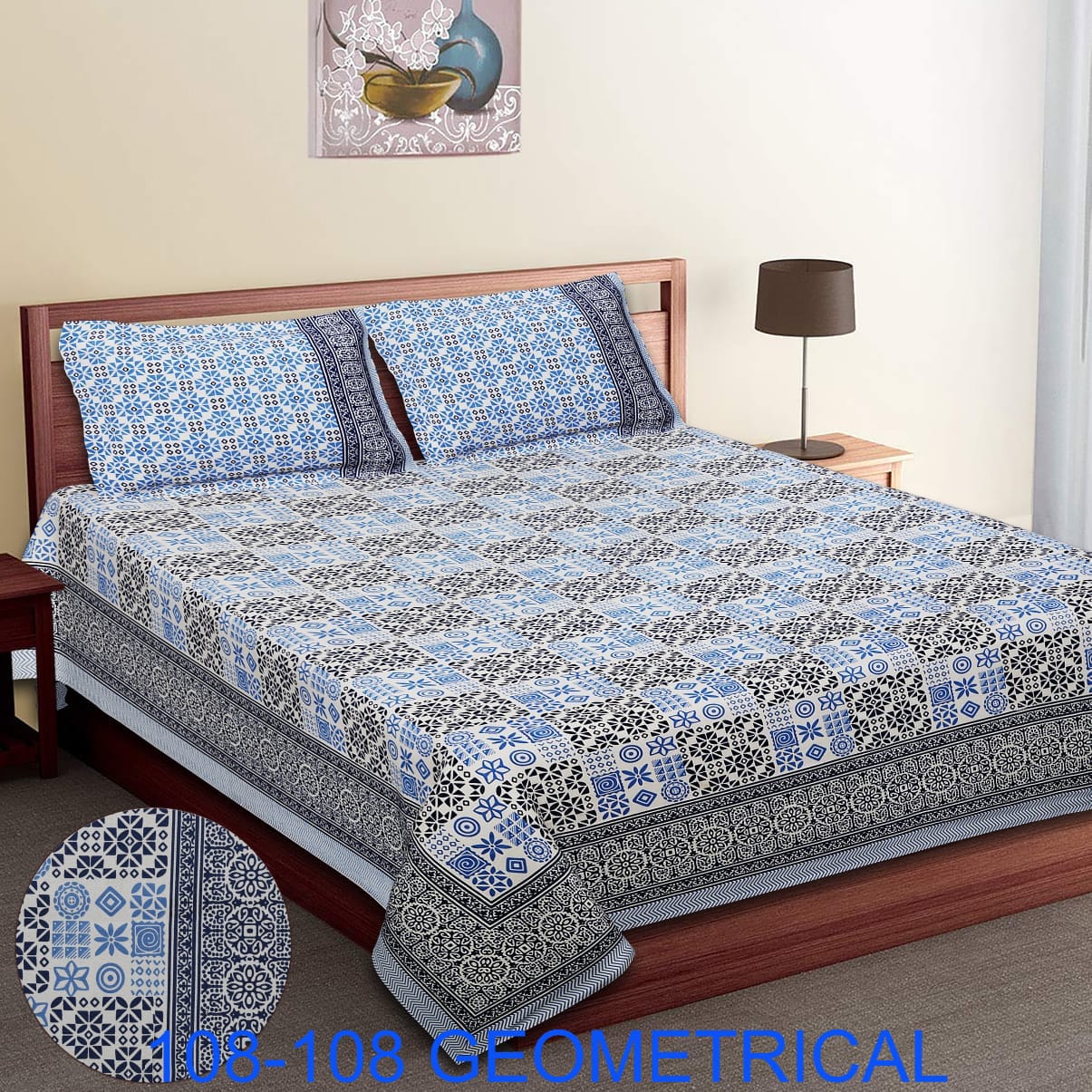 Cotton Autoloom King Size Bedsheet 108×108 with 2 Zipper Pillow Covers