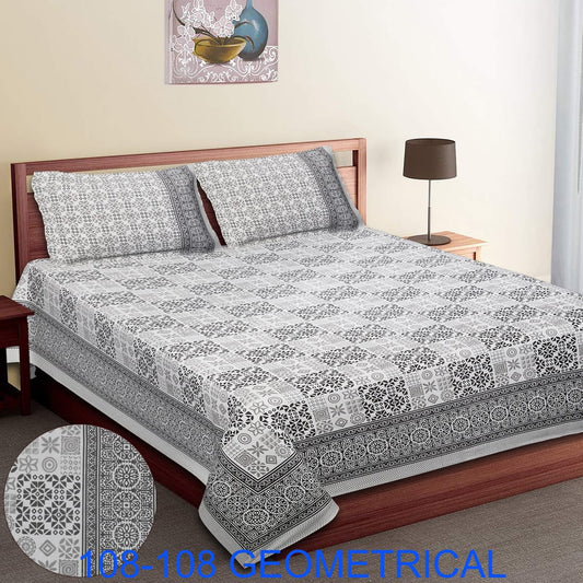 Cotton Autoloom King Size Bedsheet 108×108 with 2 Zipper Pillow Covers