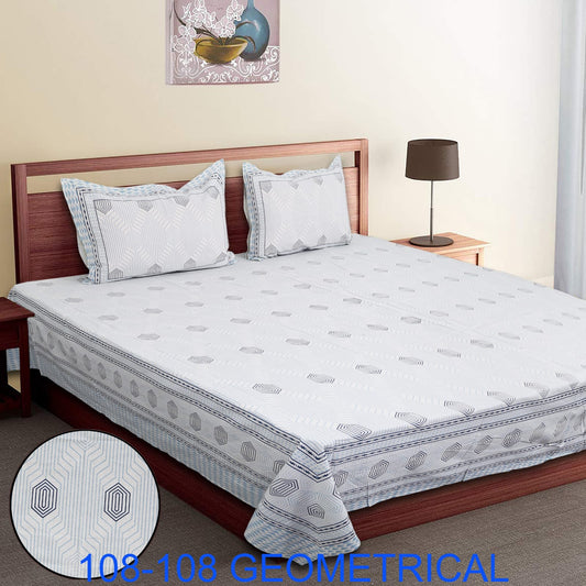 Cotton Autoloom King Size Bedsheet 108×108 with 2 Zipper Pillow Covers