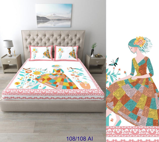 Cotton Autoloom King Size Bedsheet with 2 Flap Pillow Covers – 108×108 Inches