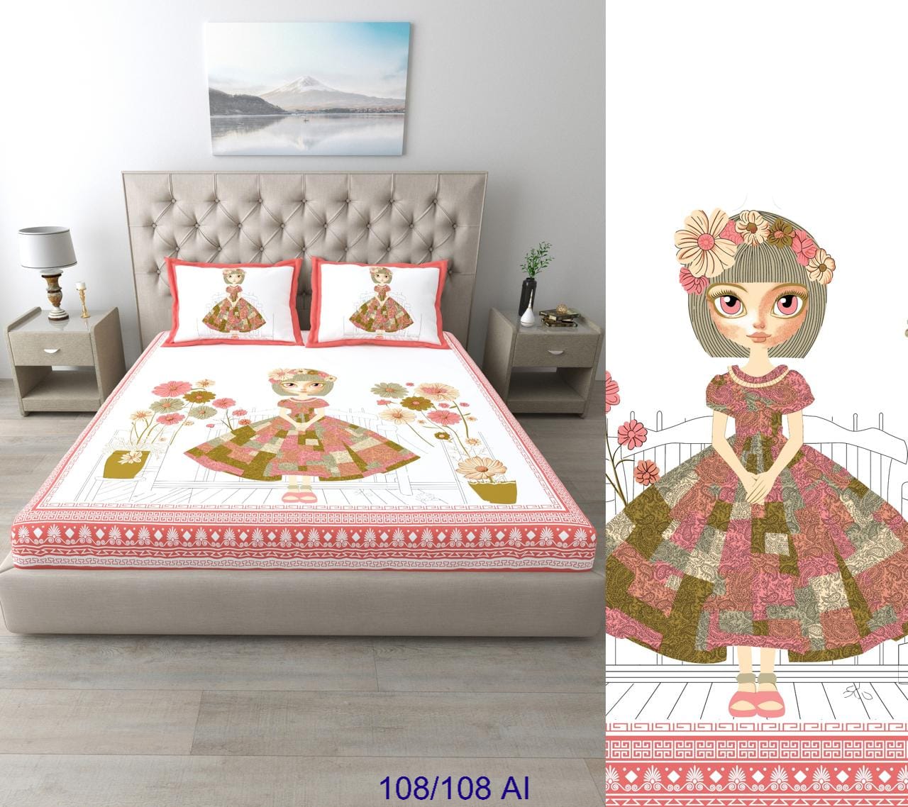 Cotton Autoloom King Size Bedsheet with 2 Flap Pillow Covers – 108×108 Inches