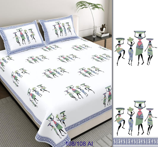 Cotton Autoloom King Size Bedsheet with 2 Flap Pillow Covers – 108×108 Inches