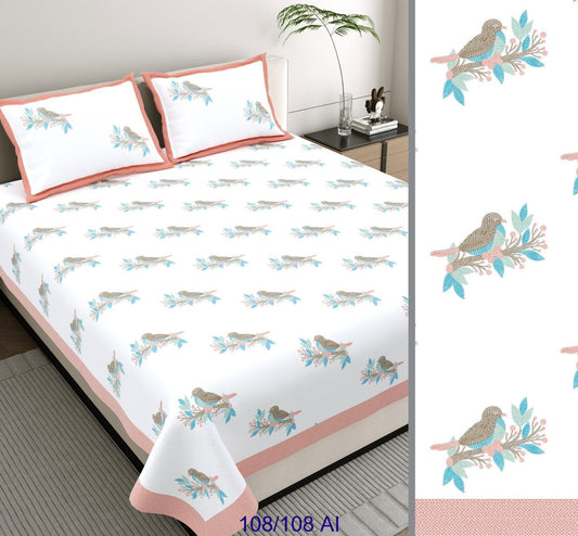 Cotton Autoloom King Size Bedsheet with 2 Flap Pillow Covers – 108×108 Inches