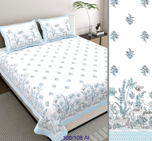 Cotton Autoloom King Size Bedsheet with 2 Flap Pillow Covers – 108×108 Inches