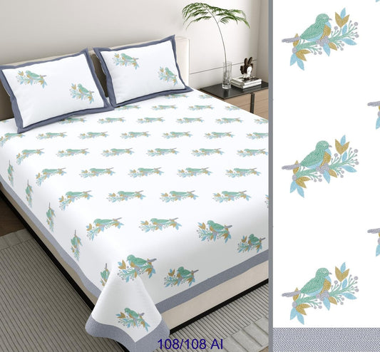 Cotton Autoloom King Size Bedsheet with 2 Flap Pillow Covers – 108×108 Inches