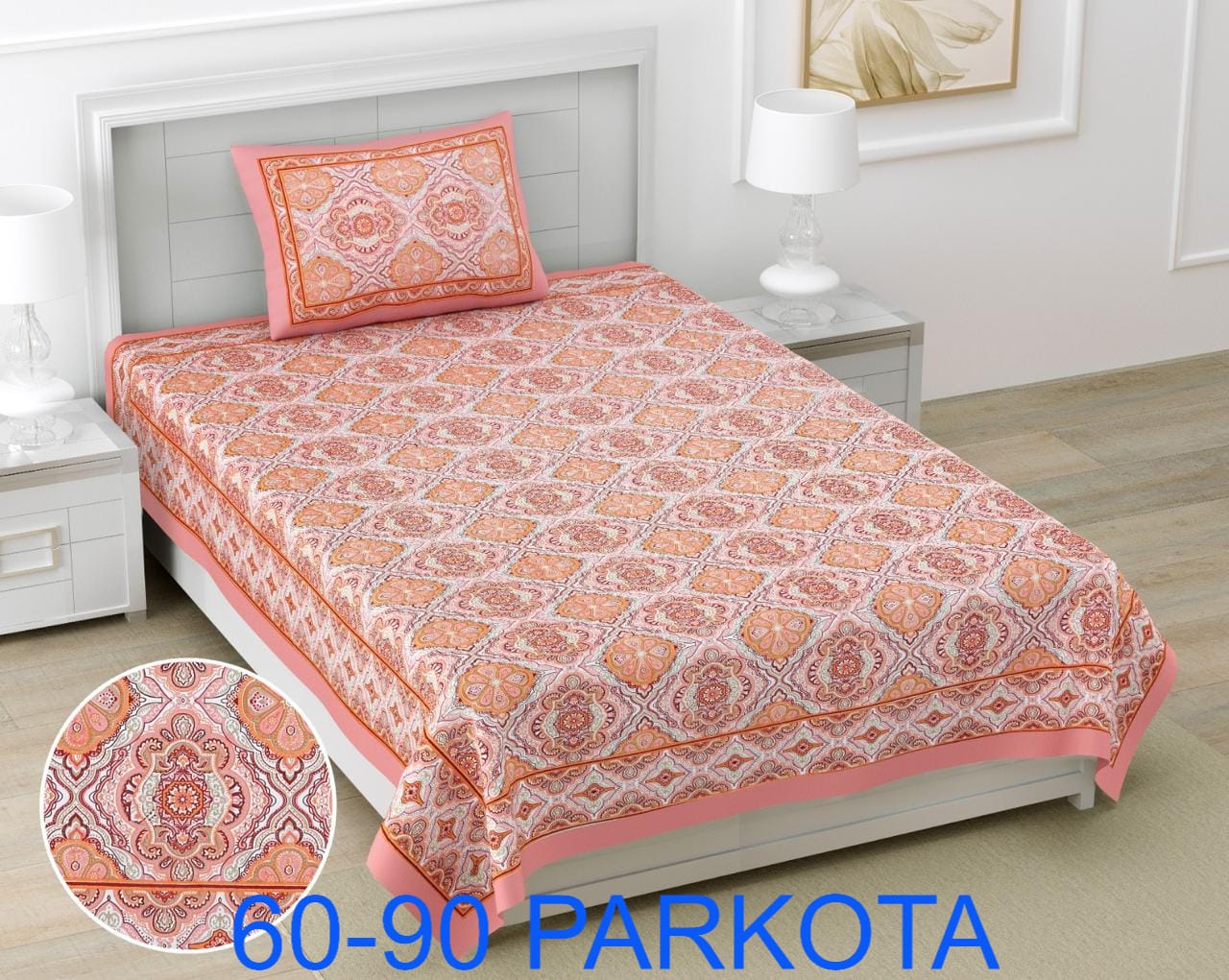 Cotton Autoloom Single Bedsheet with Pillow Cover (60x90)