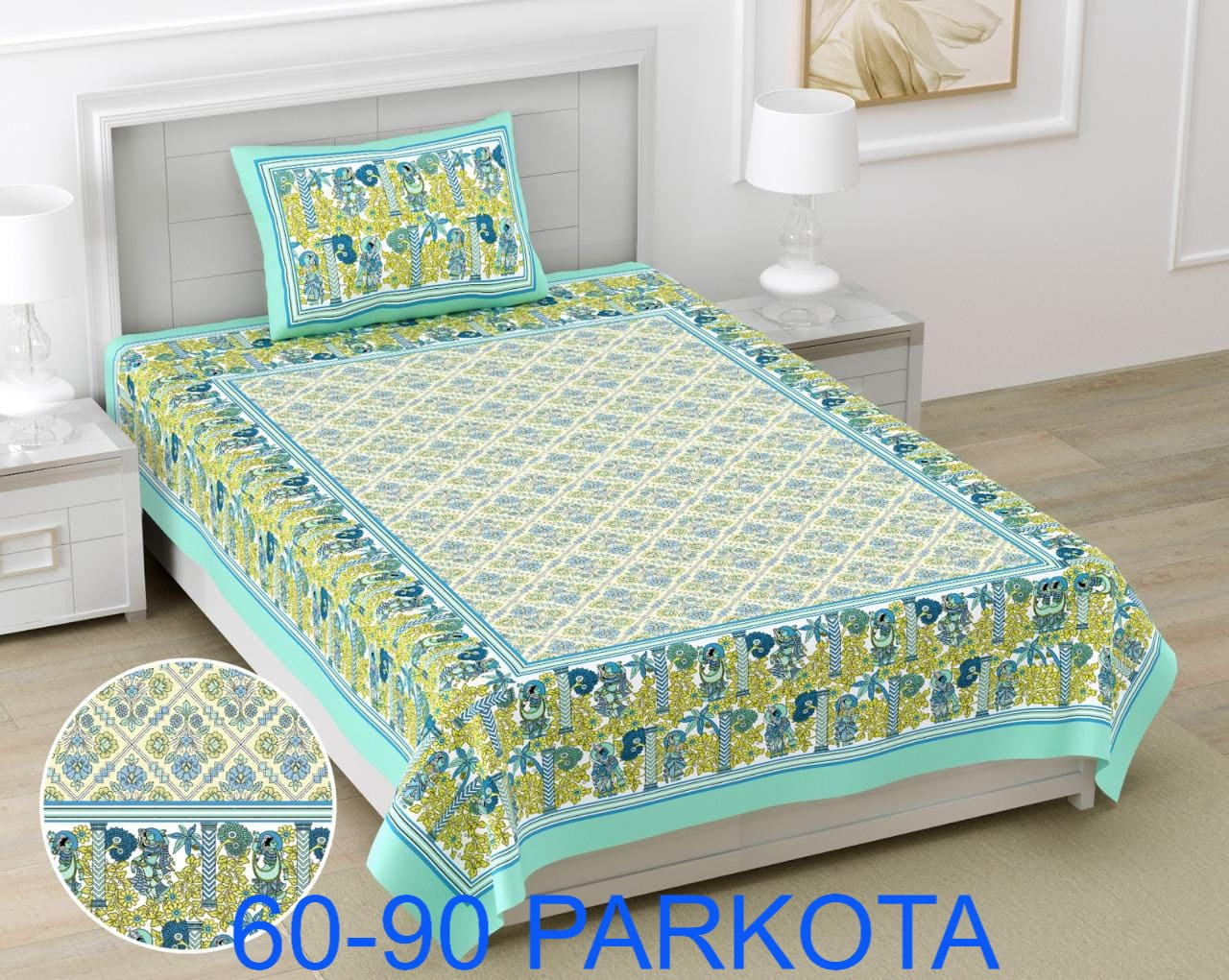 Cotton Autoloom Single Bedsheet with Pillow Cover (60x90)