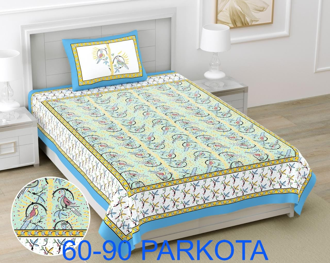 Cotton Autoloom Single Bedsheet with Pillow Cover (60x90)