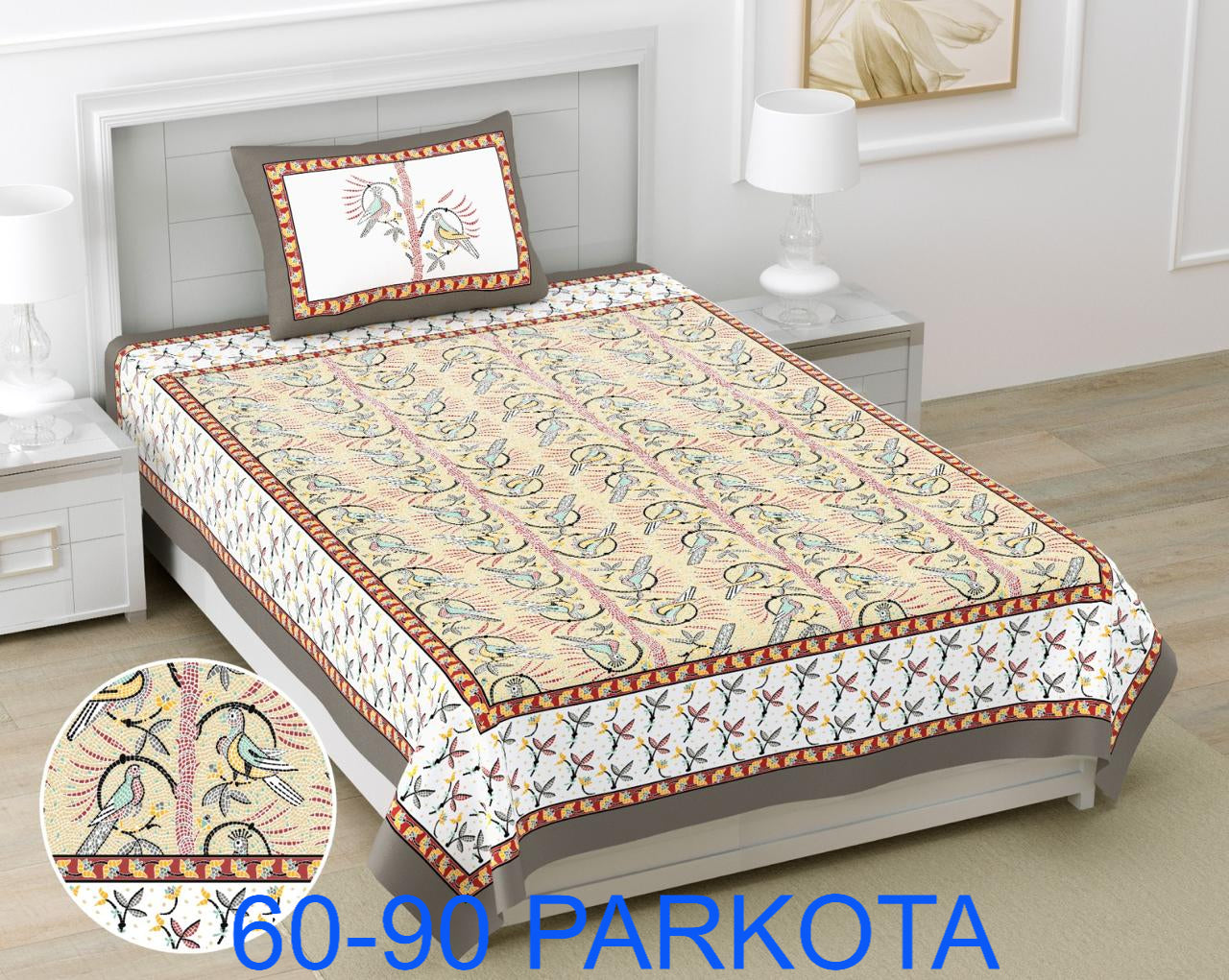 Cotton Autoloom Single Bedsheet with Pillow Cover (60x90)