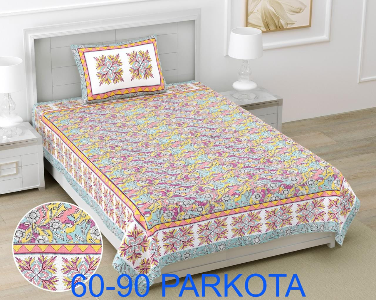 Cotton Autoloom Single Bedsheet with Pillow Cover (60x90)