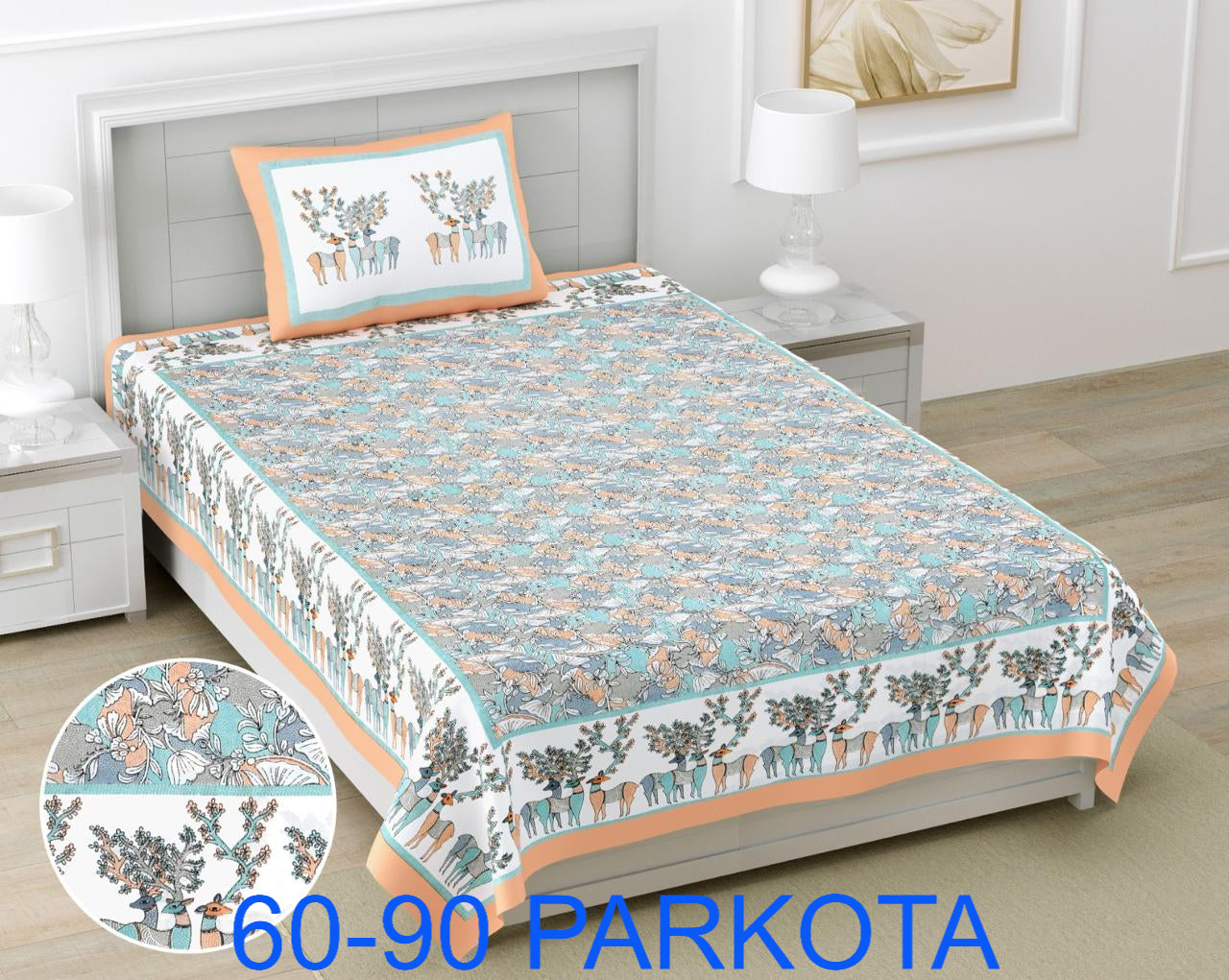 Cotton Autoloom Single Bedsheet with Pillow Cover (60x90)