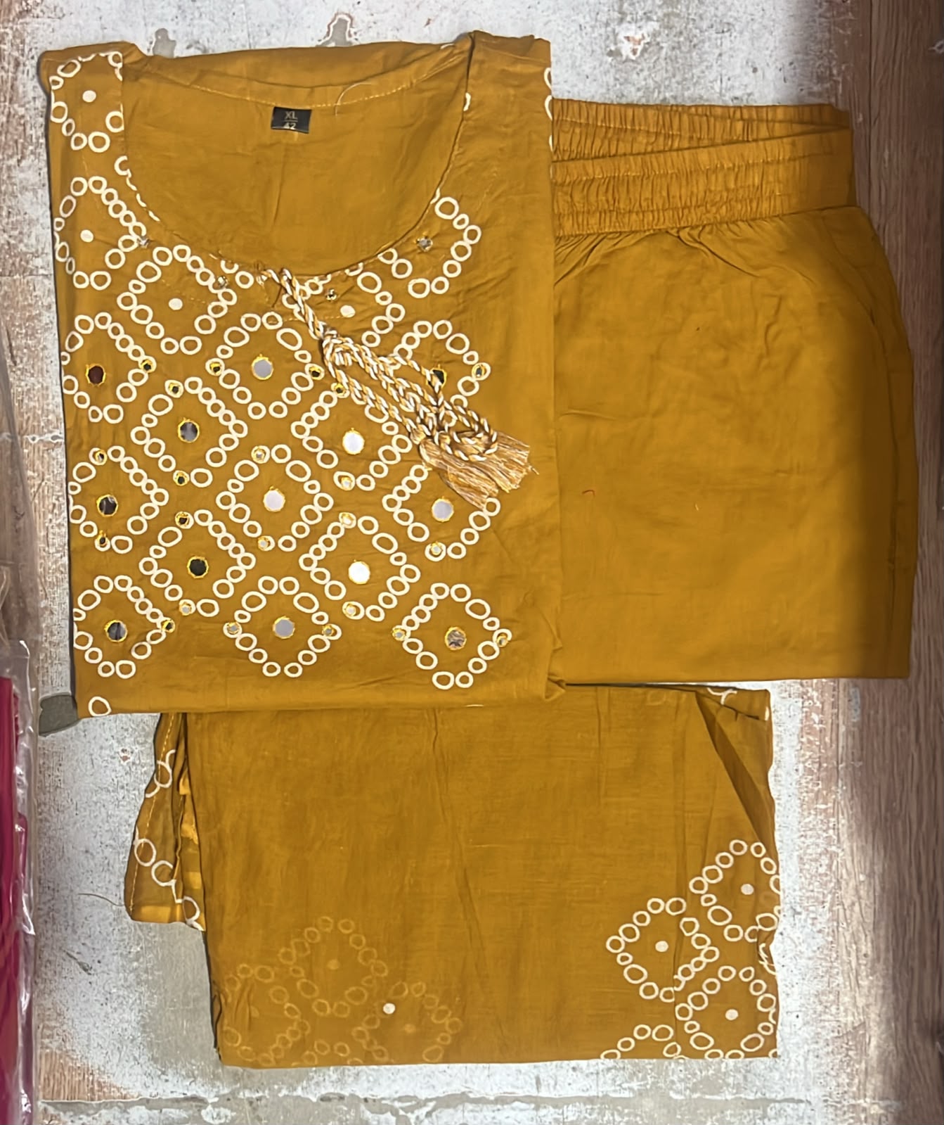 Cotton Bandhej Print Straight Kurta Set with Leheriya Pant & Malmal Dupatta